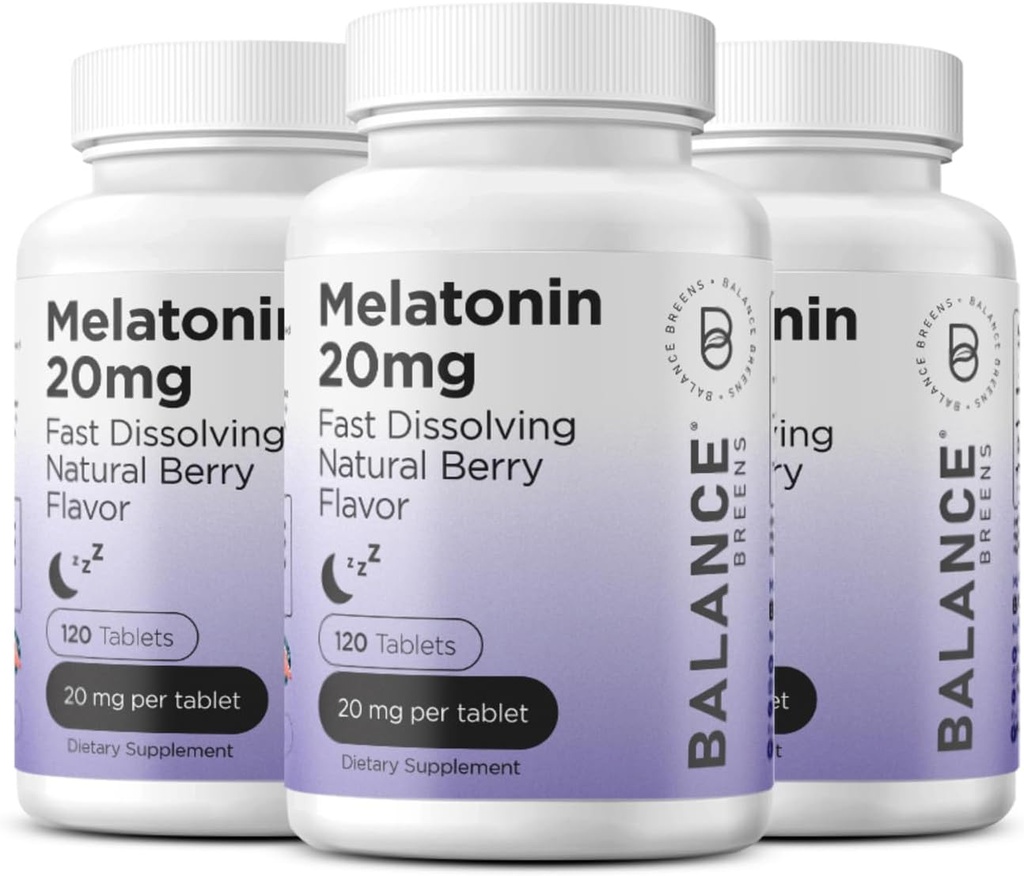 Balancebreens Melatonin 20mg Tablas rápidas de disuelve - Alta potencia, Actuación rápida, Asistencia para el sueño natural – Ayudas para el sueño para adultos – Fórmula libre de drogas, Fórmula libre de drogas – 120 pastillas para dormir
