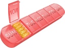 Organizador semanal de píldoras 1 vez al día, caja de píldoras de viaje 7 días Compartimientos extra grandes Vitamina Holder, Contenedor diario de píldoras 7 días dispensador de medicina XL para caso de aceite de pescado (Red)