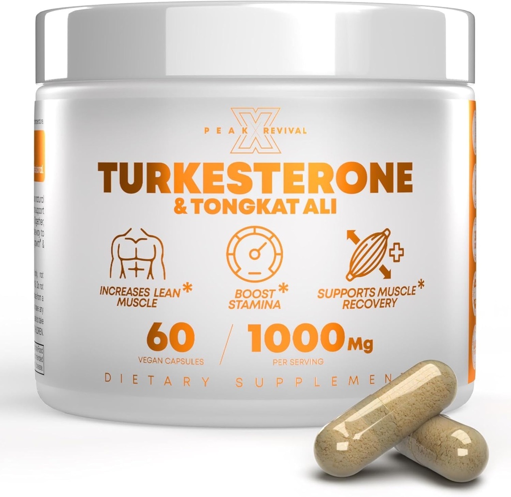 Peak Revival-X Turkesterone Tongkat Ali Supplement (500mg Ajuga Turkestanica + 250mg Tongkat Ali) 60 Capsules-Turkesterone Supplement 1000mg - Muscle Strength & Recovery Support - Made in The USA