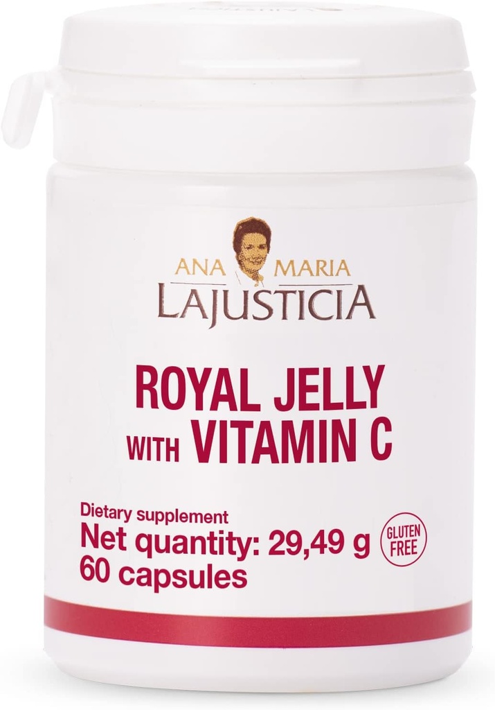 ANA MARIA LAJUSTICIA - Royal Jelly with Vitamin C - 60 Capsules Dairy and Gluten Free. Vegetarian Friendly. Perfecto para promover la salud vascular.