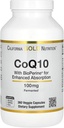 CoQ10 100 mg, Coenzyme Q10 Ubiquinone USP with Bioperine Black Pepper for Enhanced Absorption, Supports Mitochondrial Function*, 360 Veggie Capsules