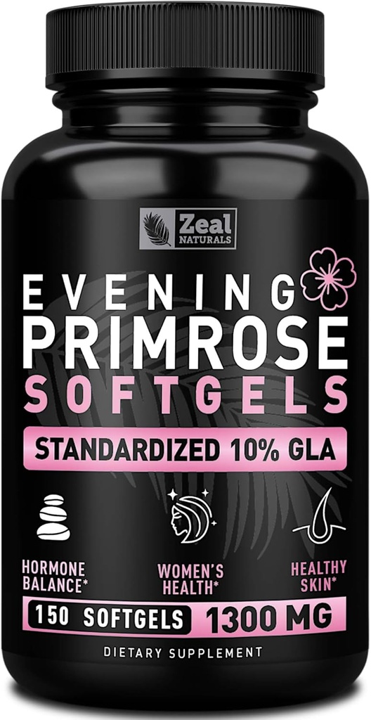 Pasteles de aceite Primrose de la tarde (150 Softgels líquidos Ø 1300mg) Aceite Premium de la noche – Suplemento de apoyo hormonal natural para mujeres - Cold Presionado w 10% GLA