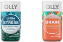 OLLY Ultra Strength Bye Stress Softgels, GABA, Ashwagandha, L-Theanine y Lemon Balm & Ultra Strength Brain Softgels, Nootropic, soporta la función sana del cerebro, memoria