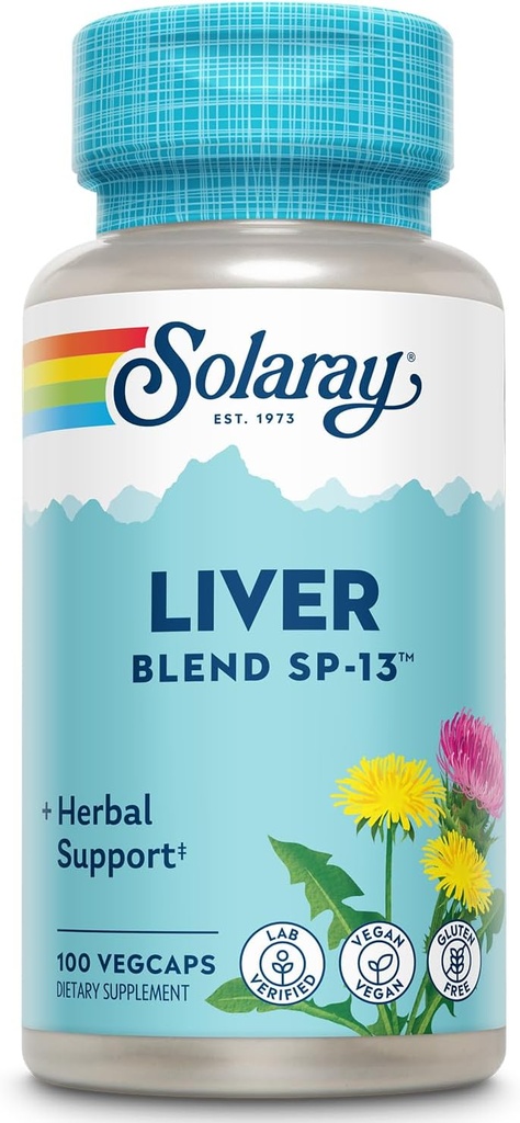 SOLARAY Liver Blend SP-13 - Soporte Herbal Tradicional con Extracto de Carga de Leche, Bota de Dandelion, Burdock, Kelp, Peppermint y Trace Minerals - Garantía de 60 días, 100 Servimientos, 100 VegCaps