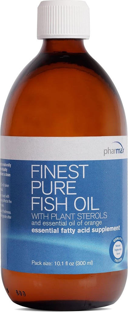Aceite de Pescado Puro Farmacéutico Silencioso con Sterols Planta y Aceite Esencial de Naranja para apoyar la salud cardiovascular óptima TEN 10.1 fl. oz.