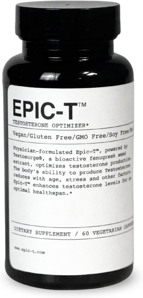 EPIC-T Support Formula – 60 Servings | Vegan, Gluten-Free, Non-GMO, Soy-Free Supplement with Testosurge | Plant-Based Blend with B Complex, Zinc, Rhodiola, and Boron