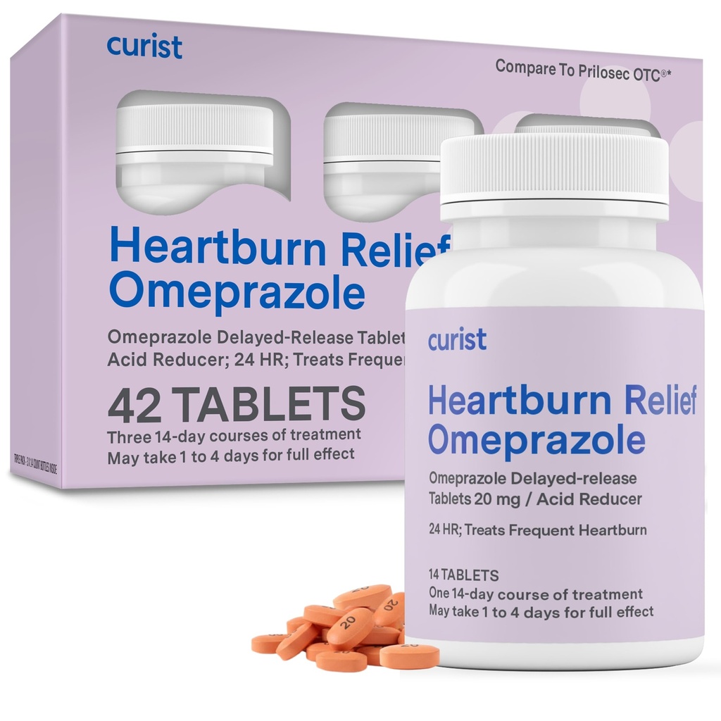 Curist Omeprazole 20mg Tablets - 42 Count Delayed-Release Tablets - Acid Reflux Medicine for Heartburn Relief