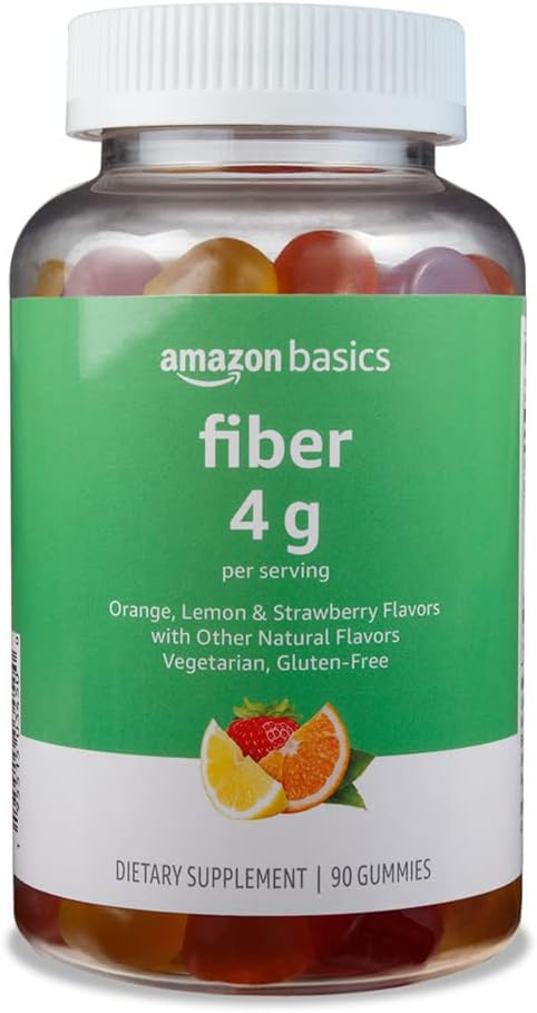 Basics Fiber Gummies for Digestive Health and Regularity, Orange, Lemon & Strawberry Flavors, 90 Cuenta, Pack of 1 (Previously Solimo)