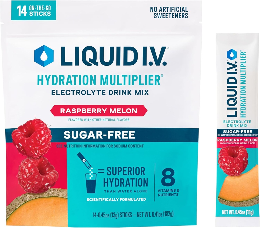 Liquid I.V.® Hydration Multiplier Sugar-Free - Raspberry Melon ¦ Electrolyte Powder Drink Mix ← 1 Pack (14 Servings)