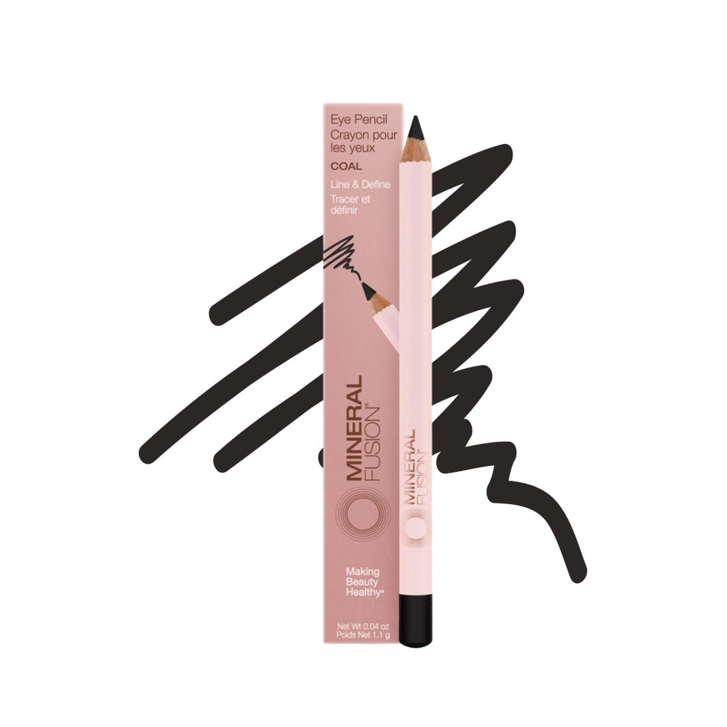 Lápiz de ojo de fusión mineral, Lápiz negra con manzanilla calmante, Meadowfoam &amp; Vitamina E, Velvety Smooth, Maquillaje de ojos hipoalergénico a la línea &amp; Define, Lápida de eyeliner de larga duración, carbón, 0,04 Oz