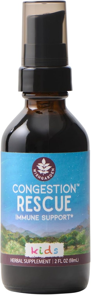 WishGarden Herbs Congestion Rescue Immune Support for Kids - Plant-Based Immune Support and Decongestant w/Elderflower, Wild Cherry Bark &amp; Yerba Santa, Supports Upper " Lower Respiratory Systems, 2oz