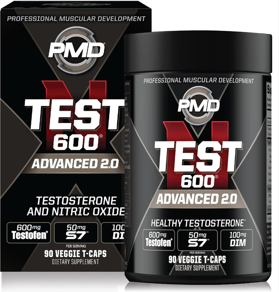 PMD Sports N-Test 600 Advanced Nitric Oxide Booster for Hombre - con clínicamente estudiado Testofen - Lean Muscle y Strength Gains con supresión de estrógeno (90 Veggie -Caps)