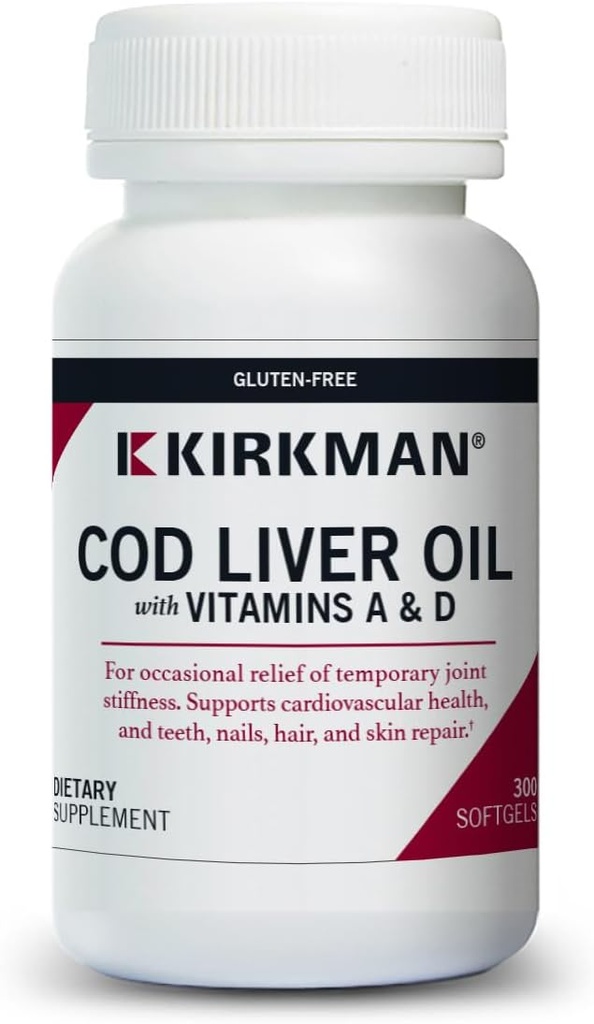 Kirkman - Cod Liver Oil with Vitamin A & D - 300 Softgels - Essential Fatty Acids - Supports Foundational Health - Hypoallergenic