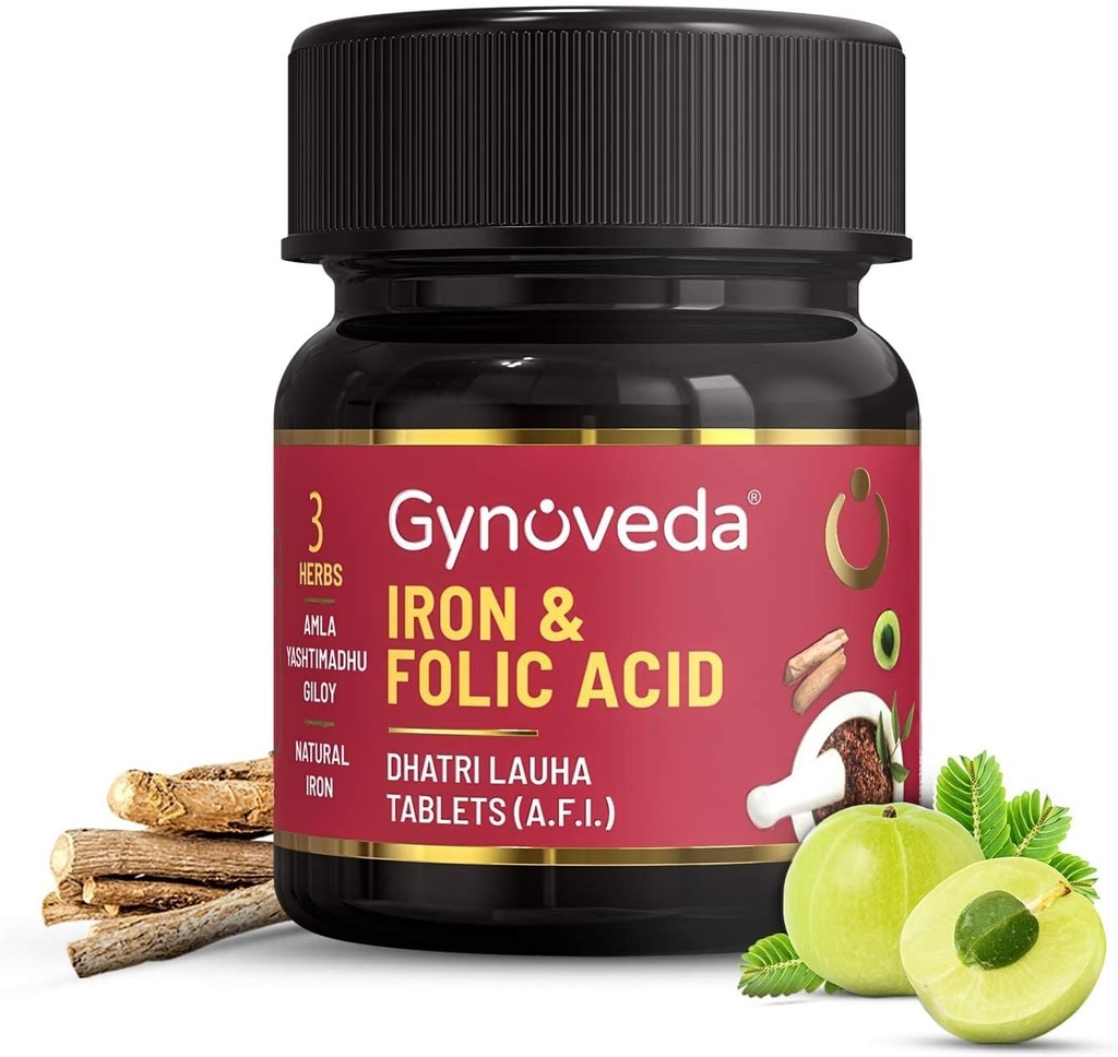 Nutranix TNA Iron Folic Acid Supplement | Ayurvedic Blood Builder for Hemoglobin Lost in Periods | Rich in Calcium, B9, B12, Vitamin C from Amla | Helps in Anemia, Pregnancy | 1 Bottle, 60 Tablets