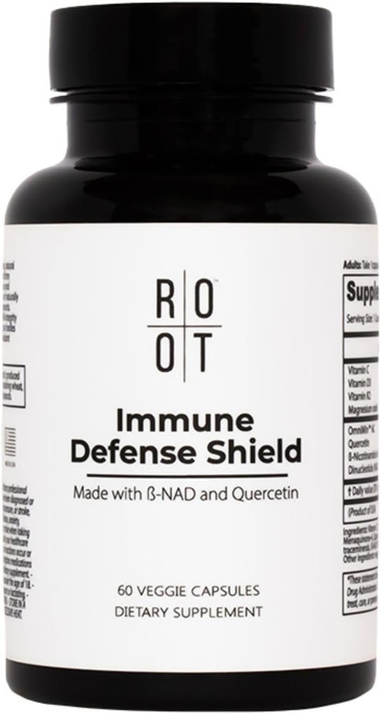 Root Wellness Immune Support Supplement with Vitamin D C K2, Quercetin and Trace Minerals from Great Salt Lake, Digestive Enzymes NAD Supplement for Adults, 60 Capsules