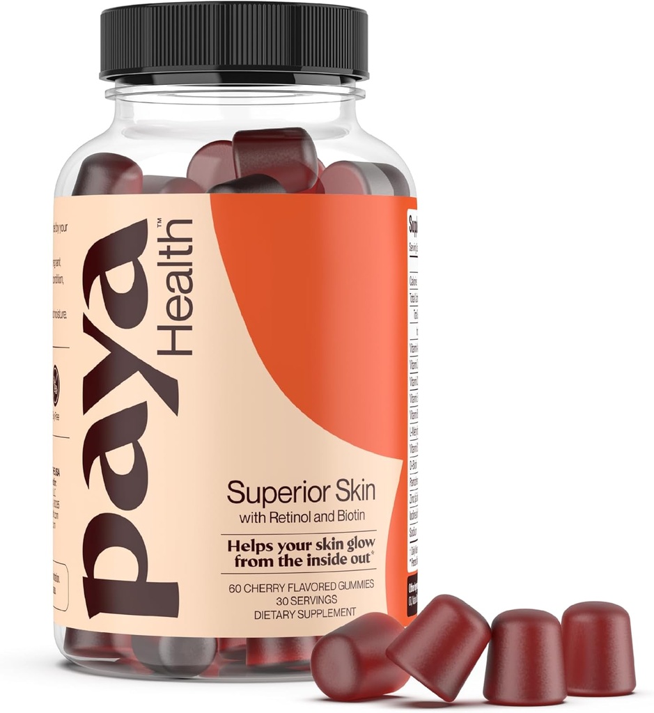 Skin Retinol y Biotin Gummies for Clear, Smooth Skin, Healthy Hair & Nails ← Suplemento con Zinc, Vitaminas A, E y C ← Non-GMO, Sin gluten, Cherry Flavor, 60 Conde