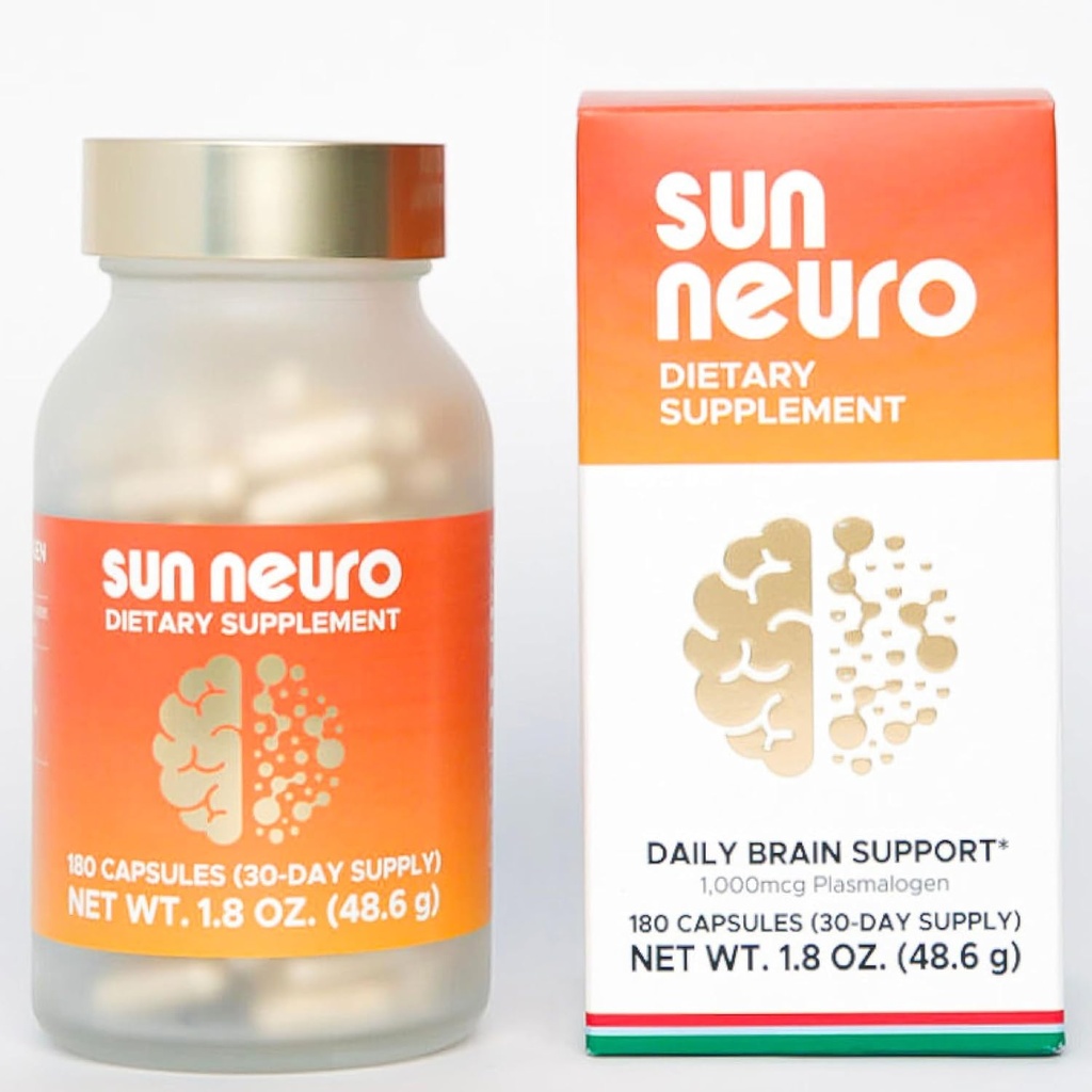 Sun Chlorella Sun Neuro Nootropic Brain Supplement - Daily Memory Concentration & Focus Supplement for Women & Hombre - Natural Plasmalogen Boost from Sea Pineapples - 180 Capsules