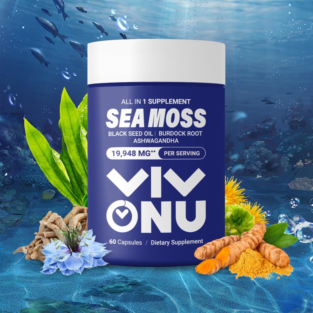 Sea Moss Black Seed Oil Ashwagandha Shilajit Ginger-Sea Moss Capsules withBurdock Turmeric Vitaminas C &amp; D3 Elderberry Ginger ACV Manuka Dandelion-Immune System,Skin,Energy Support