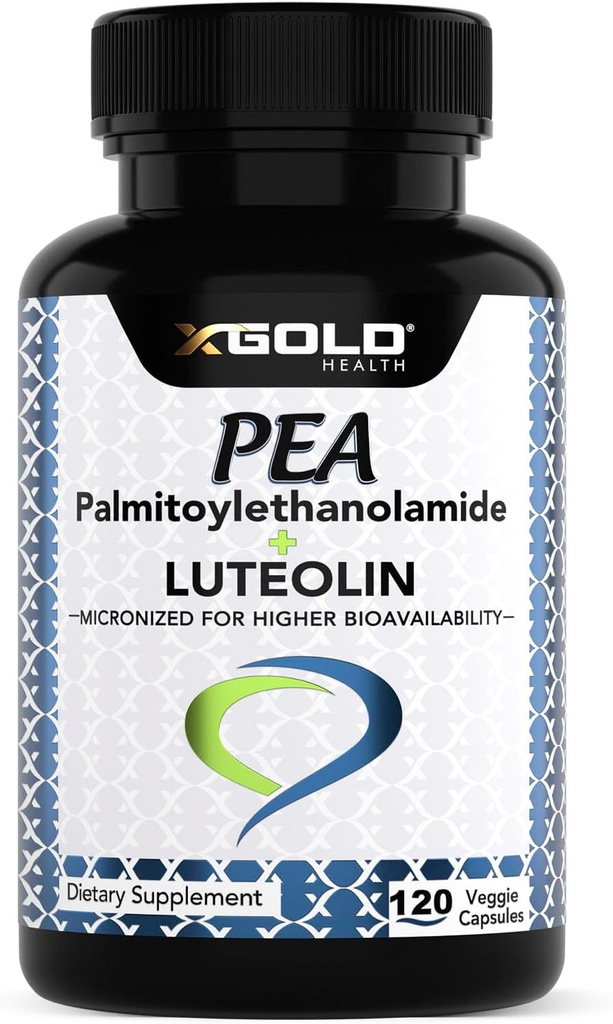 Palmitoylethanolamide 630 mg + Luteolina Estándarizado 98%- Micronized Pea 99% Altamente Purificado y Biodisponible - Hecho en Estados Unidos - Suplemento para Hombres y Mujeres - 120 Veggie Capsules