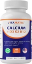 Suplemento de calcio vitamático 1200 mg con D3, K2 &amp; B12, Immune &amp; Bone Health Support - 365 Coated Tablets