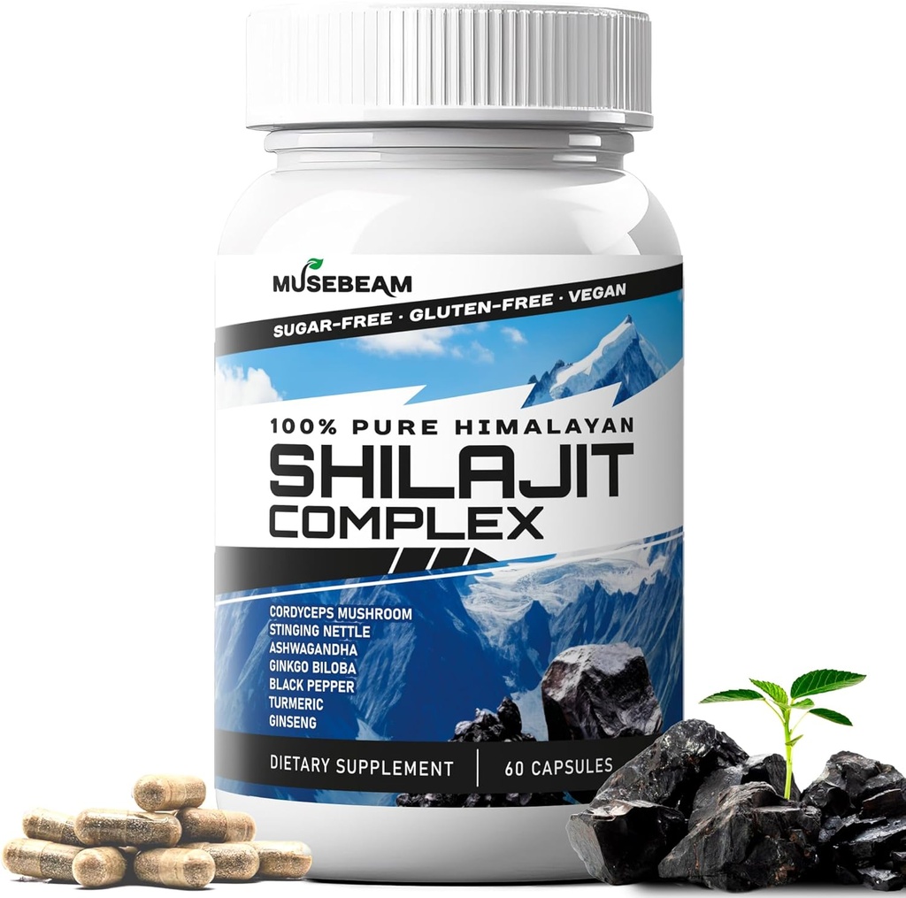 Himalayan Shilajit Capsules Hombre Mujeres - Premium Himalayan Fulvic Acid Suplemento Pills - Ashwagandha Turmeric Ginkgo Biloba Ginseng Cordyceps Mushroom Sting Nettle Black Pepper
