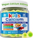 Kids Calcium Gummies + Vitamin D3 K2, Magnesium, Zinc, Extra Absorption Algae Calcium Supplement For Kids Gentle to Stomach, Bone, Teeth, Muscle, Brain, Sugar Free Chewable Kids Vitamins 4+, 60 Counts