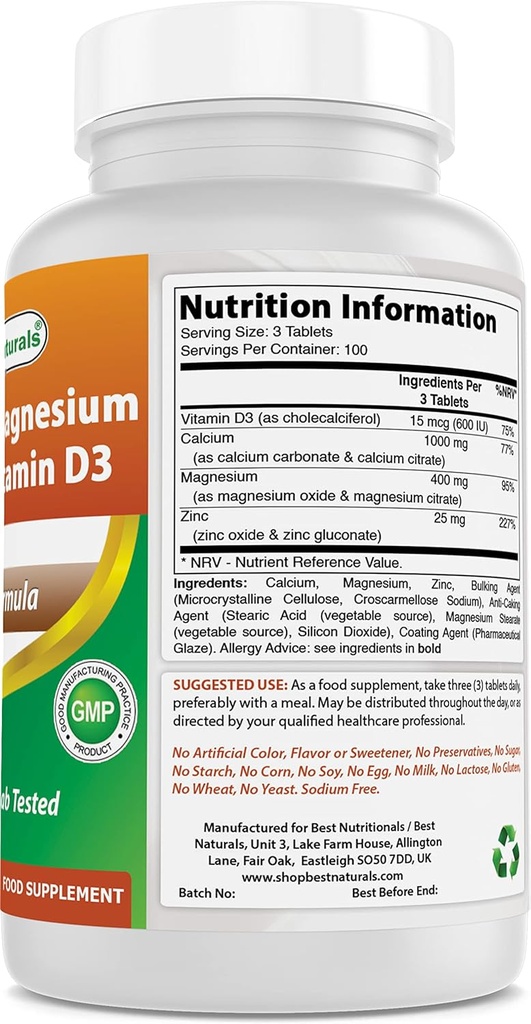 Best Naturals Cal Mag Zinc with Vitamin D3 & Vitamin C 1000 mg
