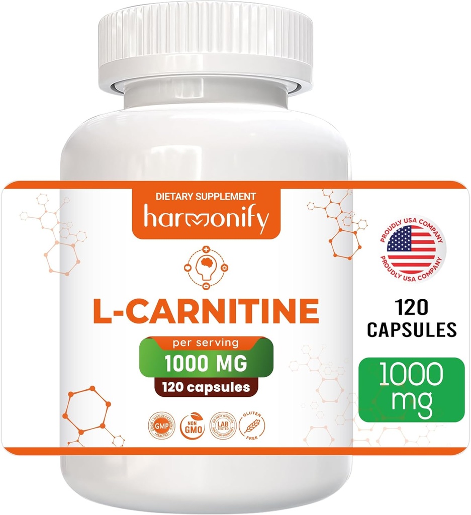 L Carnitina Suplemento 1000 mg por servidumbre, 120 cápsulas vegetarianas " Forma pura, 60 prestaciones
