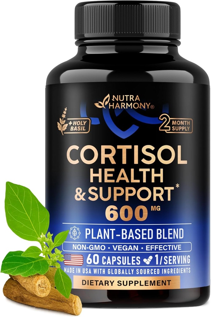 Suplemento de Cortisol para Mujeres - Holy Basil Silencio Ashwagandha Silencio Rhodiola Silencio L-Theanine - Saldo de hormonas de base vegetal - Mood, Focus &amp; Sleep Support - Made in USA - Vegan, Non-GMO - 60 cápsulas para 2 meses