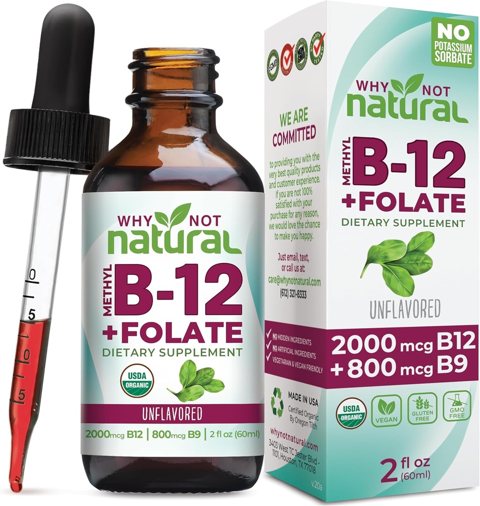 ¿Por qué no la vitamina natural B12 Liquid Plus Folate - Orgánica Sublingual Extra Strength Vegan Drops - Metil Suplemento con Folinic