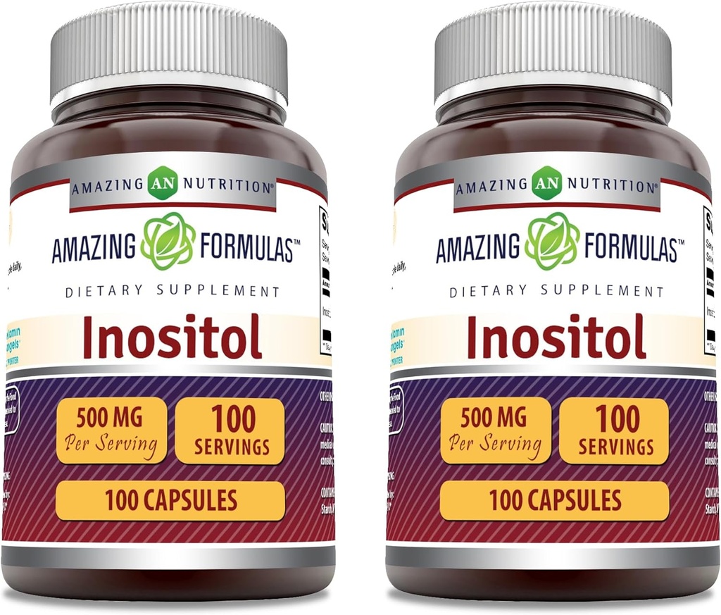 Amazing Formulas Inositol Suplemento TEN 500 Mg Por Serving TENER 100 Capsules TENIDO NO-GMO TENIDO Gluten Free TEN Made in USA Silencio Pack of 2