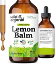 Wild & Organic Lemon Balm Tincture - Mood Support Supplement - Melissa Lemon Balm Leaf Extract Drops - Vegan, Sugar & Alcohol-Free Calming Supplement - 4 fl oz