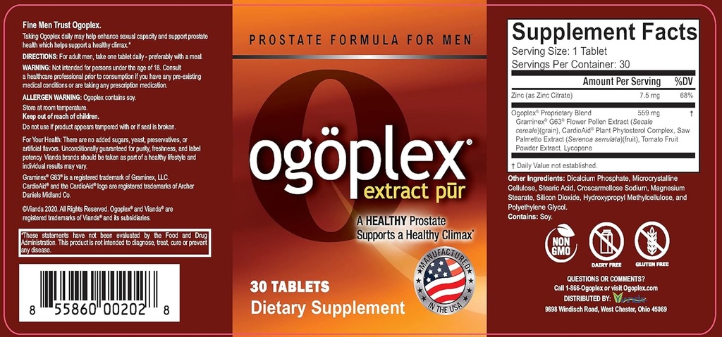 Ogoplex® ← Apoyo a la Prostata Hombre Suplemento de salud con Graminex® Swedish Flower Pollen, Saw Palmetto, Phytosterols " Lycopene - 1 A Day - 30 Tablets (3 Pack)