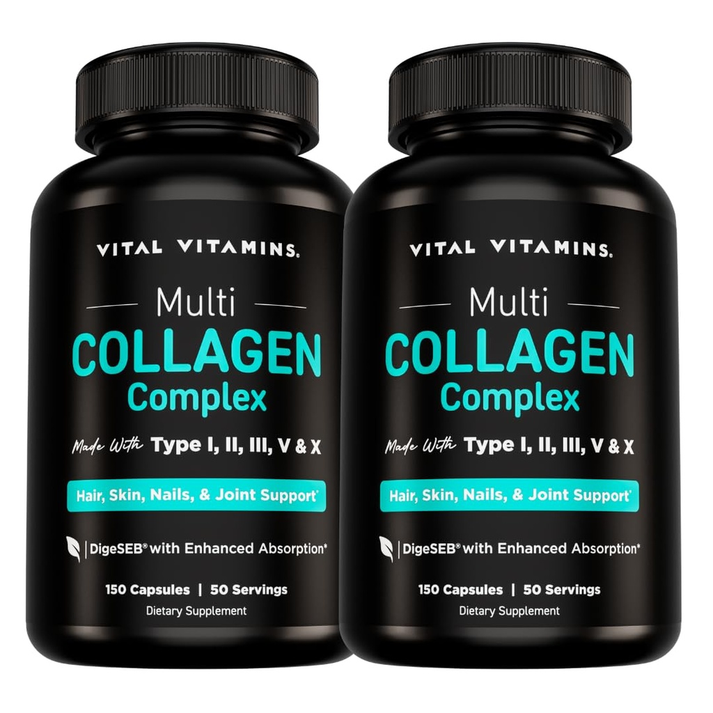 Vitaminas Vitales Píldoras multi colágeno para Hombres (2-Pack) - Péptidos de colágeno hidrolizado - Tipo I, II, III, V, X - Grass Fed, Non-GMO
