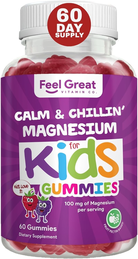 Se siente grande niños calma magnesio Gummies - Suplemento de magnesio para niños - Magnesium Citrate Gummies - 60 Conde