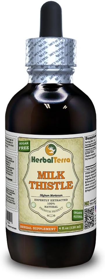 Milk Thistle (Silybum Marianum) Tincture, Organic Dried Seeds Liquid Extract (Brand Name: HerbalTerra, Proudly Made in USA) 4 fl.oz (120 ml)