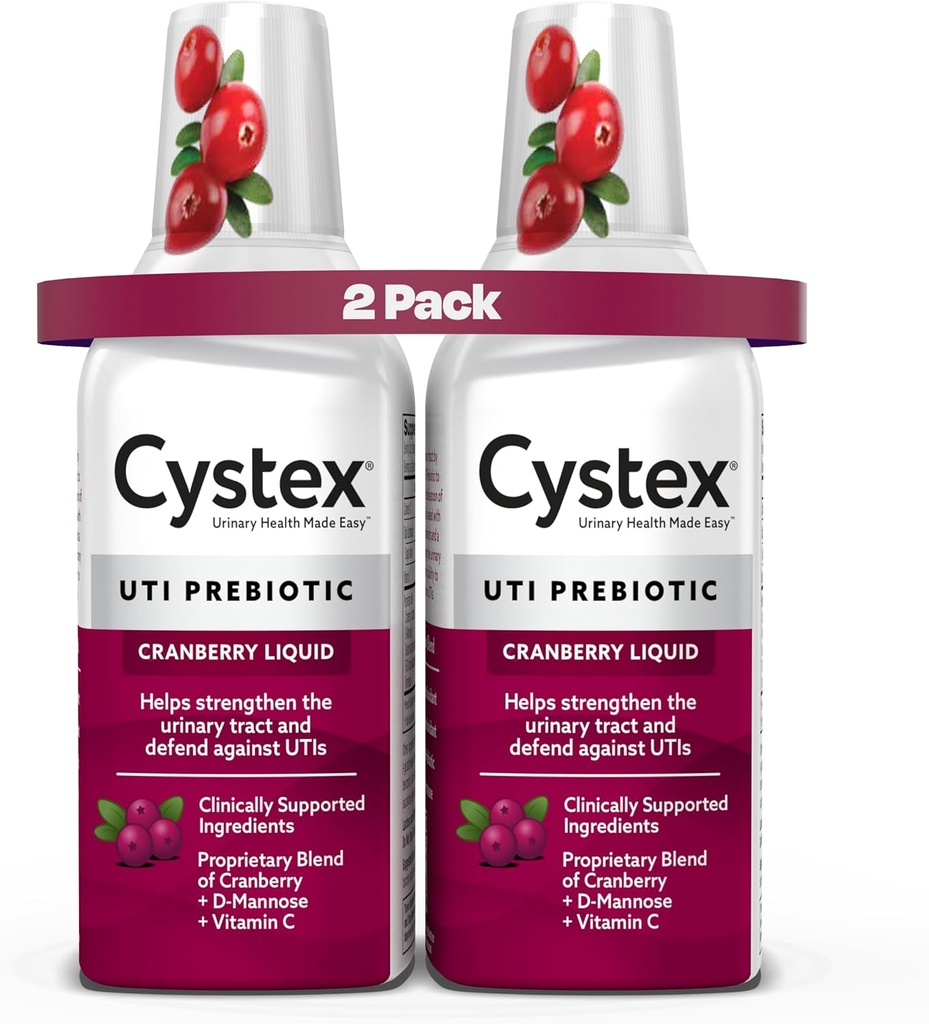 Cystex Urinary Tract Infection Support " Prevention - Cranberry Prebiotic Supplement with D-Mannose " Vitamin C for UTI Protection " Urinary Health Maintenance - 7.6 fl oz - (Pack of 2)