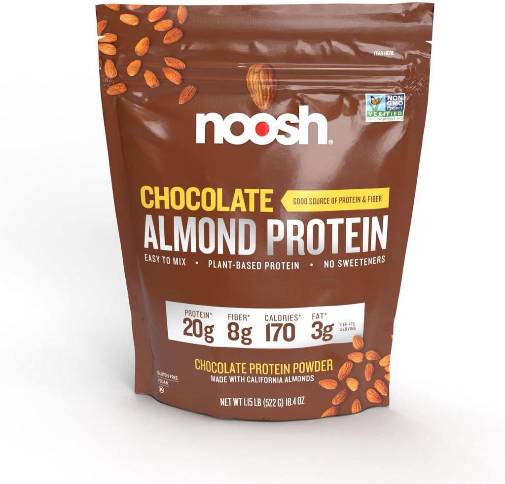 NOOSH Planta base de almendra Protein Powder Chocolate 43 Gram - Vegan Protein Powder, All Natural Ingredients, Non-GMO, Gluten Free, Kosher, Peanut Free, Soy Free, Dairy Free (Chocolate)