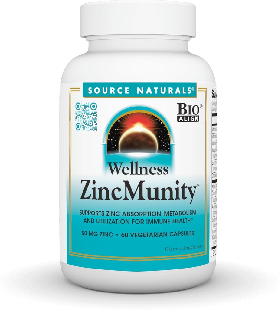 Fuente Natural Wellness ZincMunity, apoya la absorción de zinc, el metabolismo y la utilización para el calor inmune*, 50 mg Zinc - 60 cápsulas vegetarianas