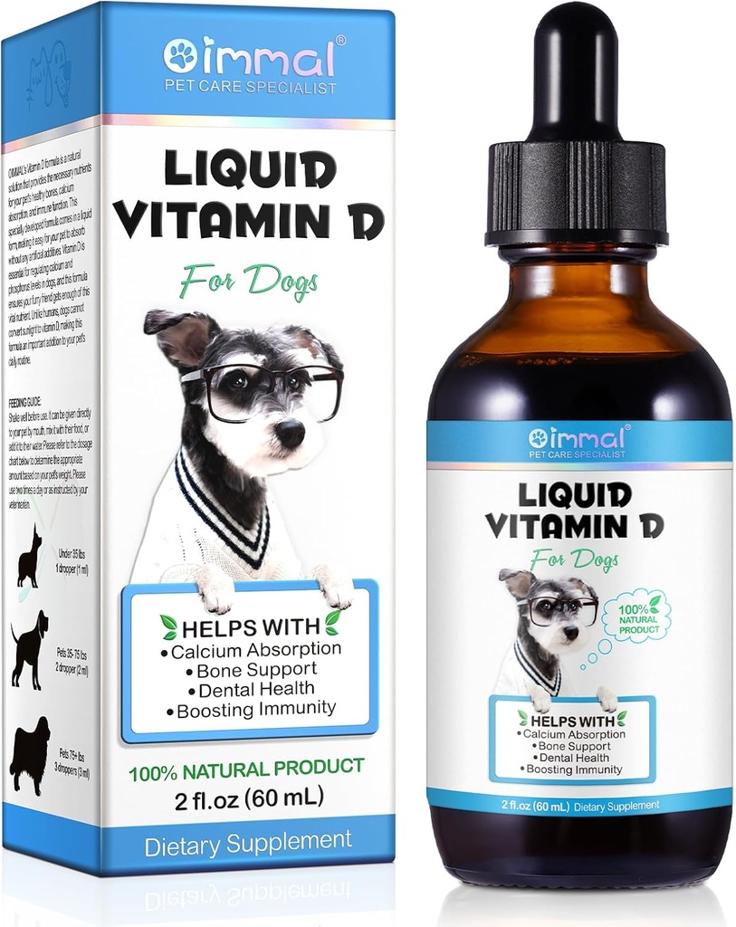 Vitamina D para perros, Líquido D para perros, Vitaminas de perros D Las gotas promueven la absorción de calcio, apoya la salud conjunta de la cadera y la salud dental del perro - Suplementos de mascotas Vitaminas Líquidas D, Bacon Flavour - 2 Fl Oz