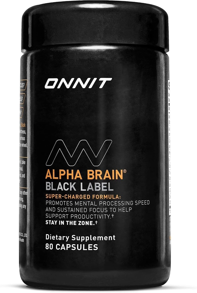 ONNIT Alpha Brain Black Label Capsule (80ct) Premium Citicoline Brain Supplement – IGENTM Non-GMO Tested for Focus, Concentration & Memory, Lion’s Mane, Hericium Erinaceus, L Theanine &amp; Mucuna Pruriens
