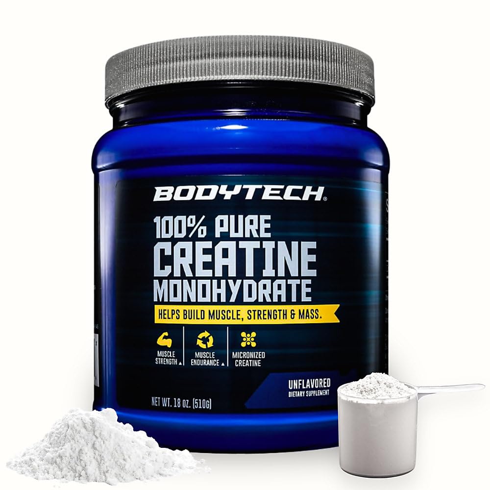 BODYTECH 100% Pure Creatine Monohydrate Powder - Premium Micronized Creatine for Enhanced Muscle Strength and Performance - Supports Muscles, Recovery, and Strengthening Exercise (18oz/102 Servings)