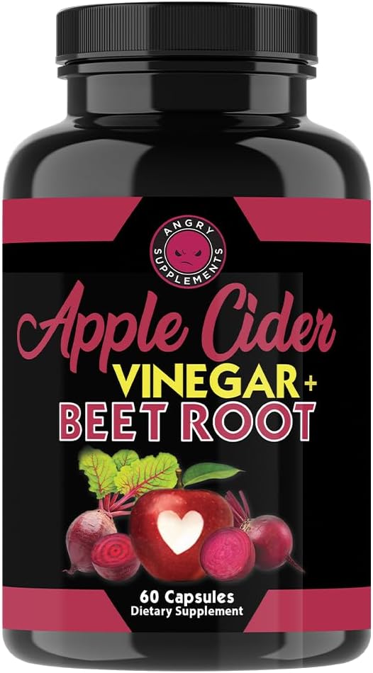 Suplementos enojados Vinagre de la sidra de Apple + cápsulas de la hoja de remolacha, AV puro 1000mg por ser, salud digestiva para hombres y mujeres (60ct, 1-Month Supply)