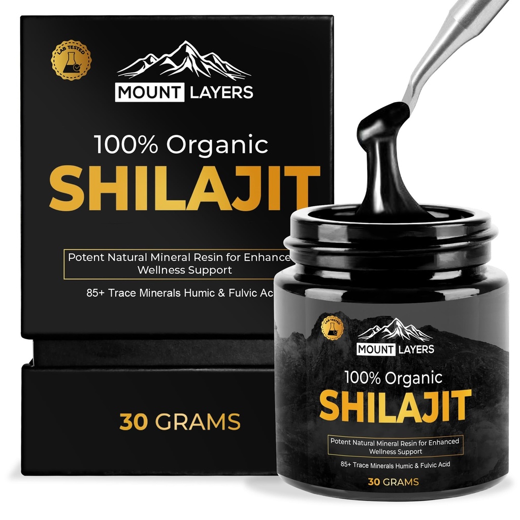 Puro Shilajit Resin con ácido Fulvic - Himalayan Shilajit para Hombres &amp; Mujeres con 85+ Trace Minerals - Apoya Metabolismo - Bone Health and Immune System - 500mg - 60 Servings - 30g Jar