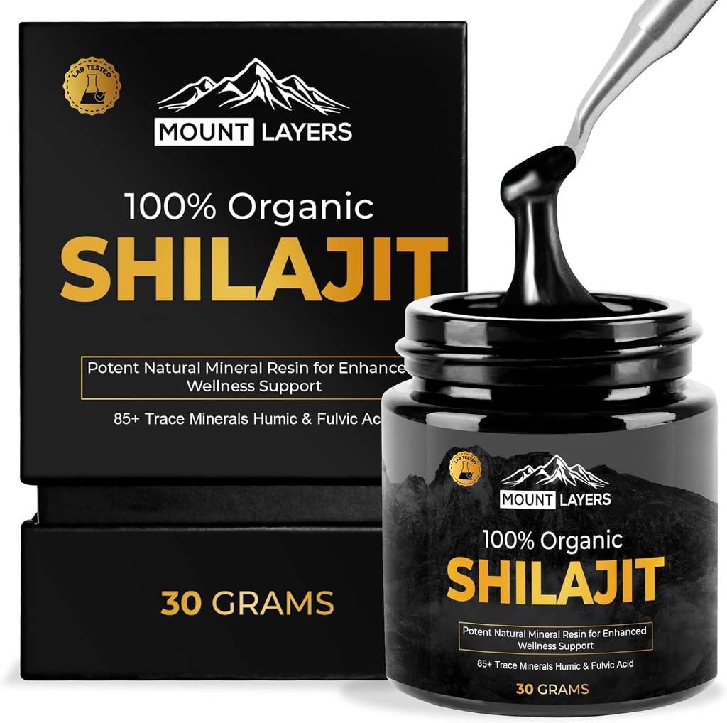Puro Shilajit Resin con ácido Fulvic - Himalayan Shilajit para Hombres &amp; Mujeres con 85+ Trace Minerals - Apoya Metabolismo - Bone Health and Immune System - 500mg - 60 Servings - 30g Jar