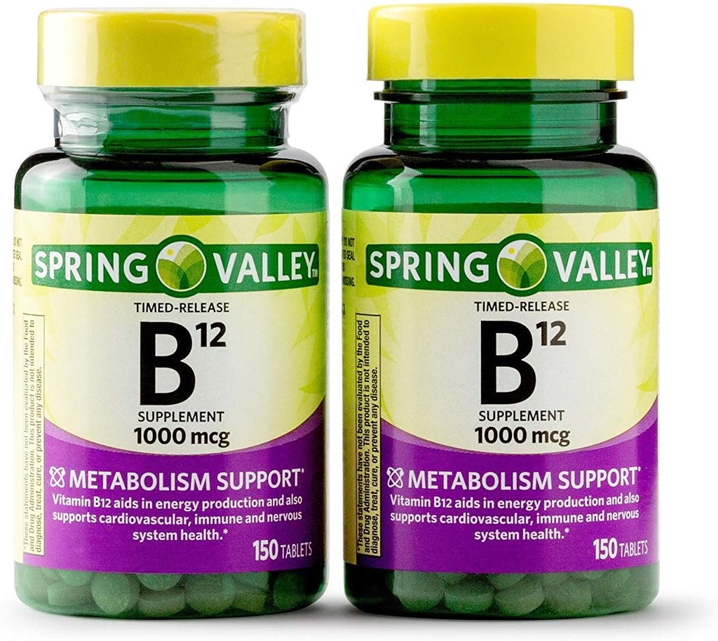 Spring Valley Vitamin B12 Timed Release Tablets, 1000 mcg, 150 Conde (Pack of 2, 300 Conde Total) (150 Conde (Pack of 2))