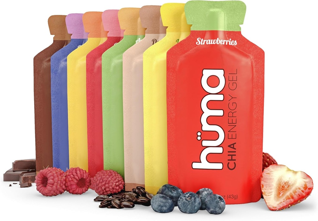 Huma Chia Energy Gel, Variedad 24-Pack - Stomach Friendly, Real Food Energy Gels