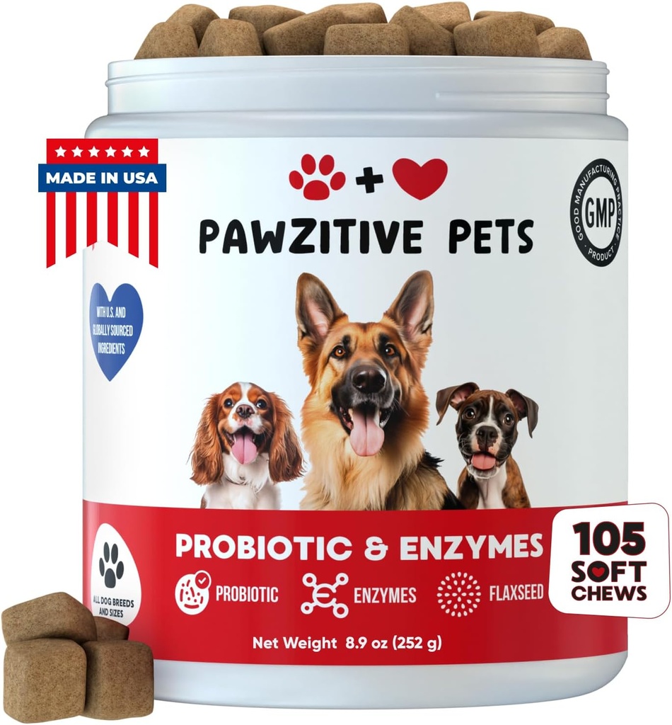 Probióticos para perros Salud Digestiva - Vacaciones Probióticas para Gut Salud, Levadura de la Piel picante, Diarrea - USA Producto - Suplemento de Apoyo Inmunitario - Apoyo Digestivo Perro &amp; Alivio Agrietados con Enzimas