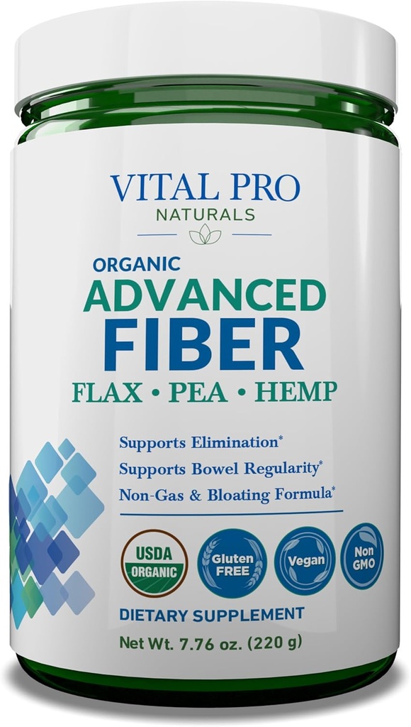 Vital Pro Naturals - Avanzado Fibra Powder, Soluble e Insoluble Suplemento de fibra con Flax, Pea y cáñamo, Suplemento dietético orgánico apoya la regularidad digestiva Gut 7.76 oz