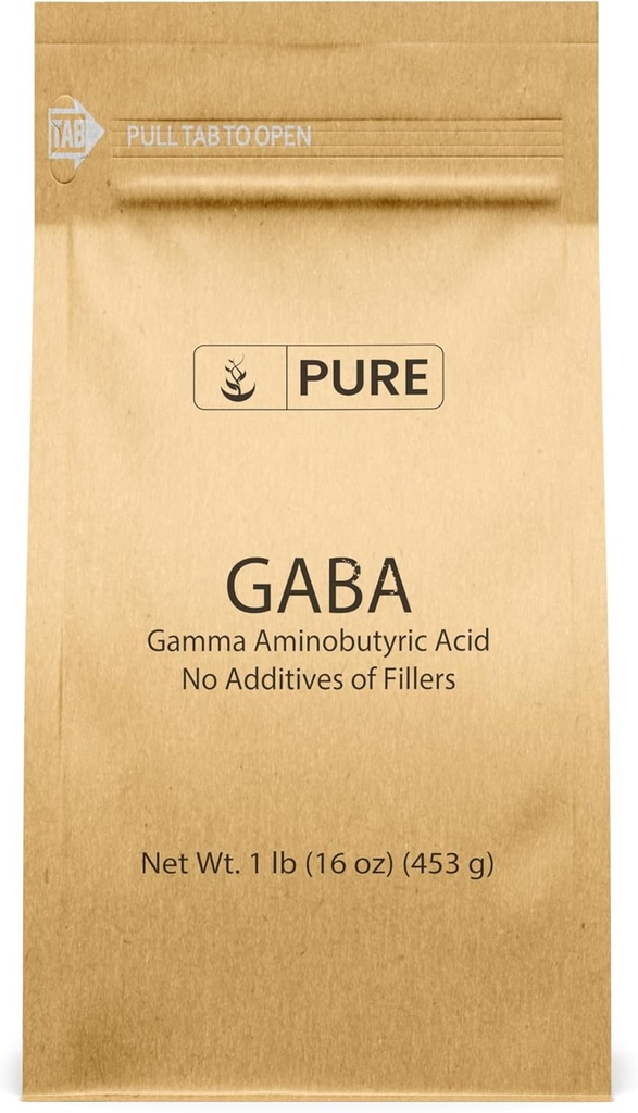 Ingredientes originales puros Ácido aminobutírico Gamma (GABA) Polvo (1 lb) Siempre puro, sin rellenos o aditivos, Lab Verified